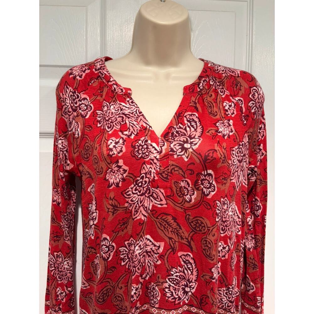 Max Jeans Boho Floral Paisley Top XS Red Rayon Festival Cottagecore Blouse Shirt